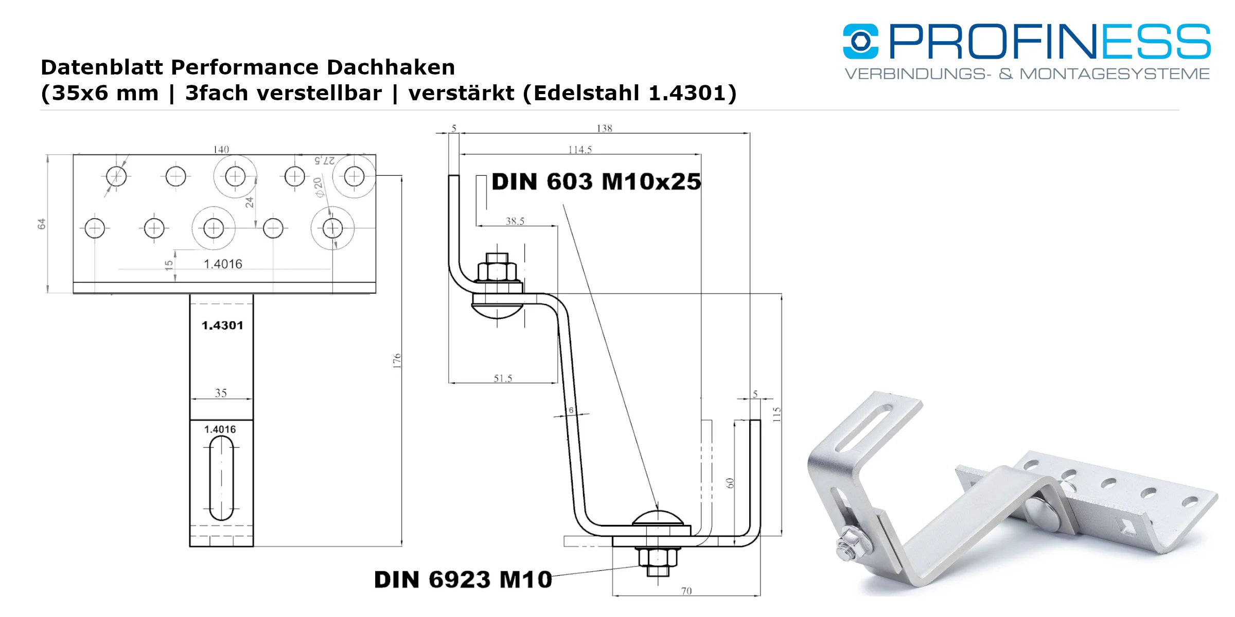 Performance Dachhaken (35x6 mm | 3fach verstellbar | Mittellast (Edelstahl 1.4301) – Bild 4