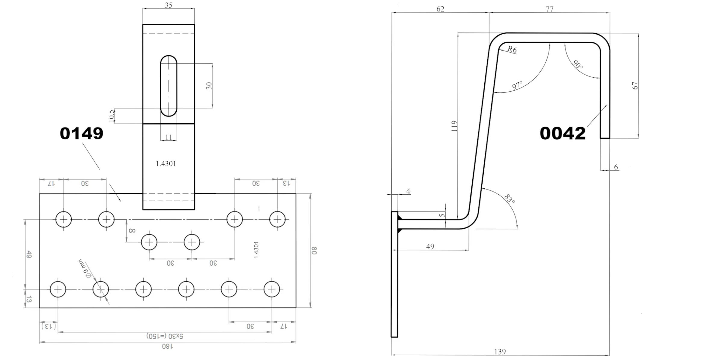 Zeichnung Performance Dachhaken (35×6 Edelstahl | Standard | Bügelhöhe 49mm)